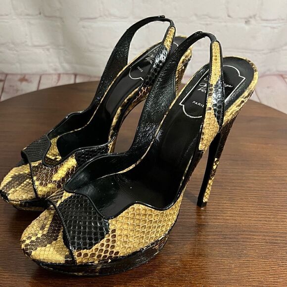 37.5 ROGER VIVIER Python snakeskin Sling back sandals with platforms - Picture 1 of 12